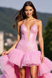 Sparkly Ruffled High Low Short Prom Dress with Sequins