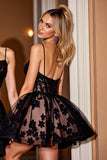 Corset Black A Line Short Prom Dress with Appliques