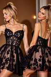 Corset Black A Line Short Prom Dress with Appliques
