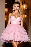 Tiered Pink A Line Short Prom Dress
