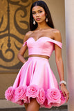 Off The Shoulder Two Piece Pink Short Prom Dress
