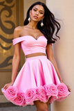 Off The Shoulder Two Piece Pink Short Prom Dress