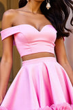 Off The Shoulder Two Piece Pink Short Prom Dress