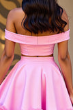 Off The Shoulder Two Piece Pink Short Prom Dress