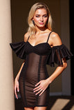 Black Ruffled Removable Sleeve Cocktail Dress