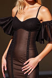 Black Ruffled Removable Sleeve Cocktail Dress