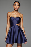 Navy Strapless Cut Out Bodycon Short Prom Dress