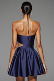 Navy Strapless Cut Out Bodycon Short Prom Dress