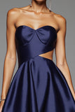 Navy Strapless Cut Out Bodycon Short Prom Dress