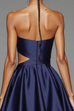Navy Strapless Cut Out Bodycon Short Prom Dress