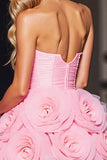 Strapless Pink Short Prom Dress with 3D Flowers