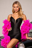 Black Bodycon Mini Cocktail Dress with Ruffles