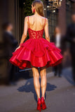 Corset Appliqued Red Short Prom Dress with 3D Flowers