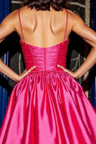 Fuchsia Ruched Satin Short Prom Dress with 3D Flowers