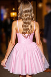 A Line Pink Ruched Short Prom Dress