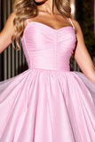 A Line Pink Ruched Short Prom Dress