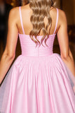 A Line Pink Ruched Short Prom Dress