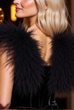 Velvet Black Short Prom Dress with Feather