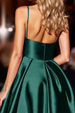 Dark Green Satin A Line Short Prom Dress