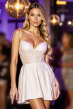 Corset White Appliqued Short Prom Dress