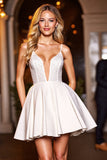 White Sequin A Line Short Prom Dress