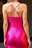 Corset Fuchsia Satin Ruched Short Prom Dress
