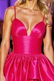Fuchsia Ruched Short Prom Dress with Ruffles