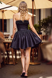 Black A Line Short Prom Dress with Fringes