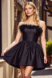 Black A Line Short Prom Dress with Fringes