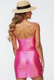 Fuchsia Satin Ruched Short Prom Dress