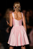 Pink Satin Floral A Line Short Cocktail Dress