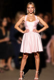 Pink Satin Floral A Line Short Cocktail Dress