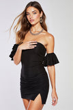 Black Bodycon Strapless Short Cocktail Dress with Sleeves