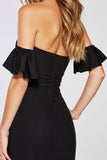 Black Bodycon Strapless Short Cocktail Dress with Sleeves