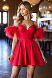 Red Corset Satin Short Prom Dress with Fringes