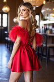 Red Corset Satin Short Prom Dress with Fringes