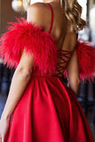 Red Corset Satin Short Prom Dress with Fringes