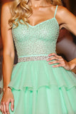 Sparkly Green Tiered Tulle Short Prom Dress with Ruffles
