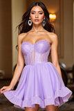 Sparkly Purple Sweetheart Corset Short Cocktail Dress