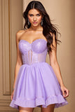 Sparkly Purple Sweetheart Corset Short Cocktail Dress