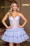 Lavender A Line Corset Tulle Short Prom Dress