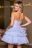 Lavender A Line Corset Tulle Short Prom Dress