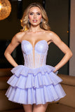 Lavender A Line Corset Tulle Short Prom Dress