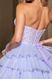 Lavender A Line Corset Tulle Short Prom Dress
