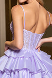 Lavender A Line Corset Satin Short Prom Dress with Appliques