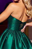 Dark Green A-Line Strapless Satin Short Prom Dress