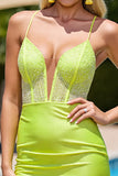 Sparkly Light Yellow Corset Beaded Satin Cocktail Dress