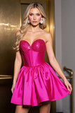 Sparkly A Line Fuchsia Satin Corset Short Prom Dress