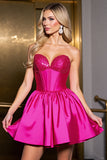 Sparkly A Line Fuchsia Satin Corset Short Prom Dress