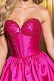 Sparkly A Line Fuchsia Satin Corset Short Prom Dress